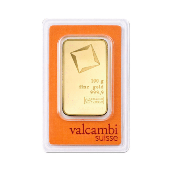 100g Valcambi 999.9 kuldplaat