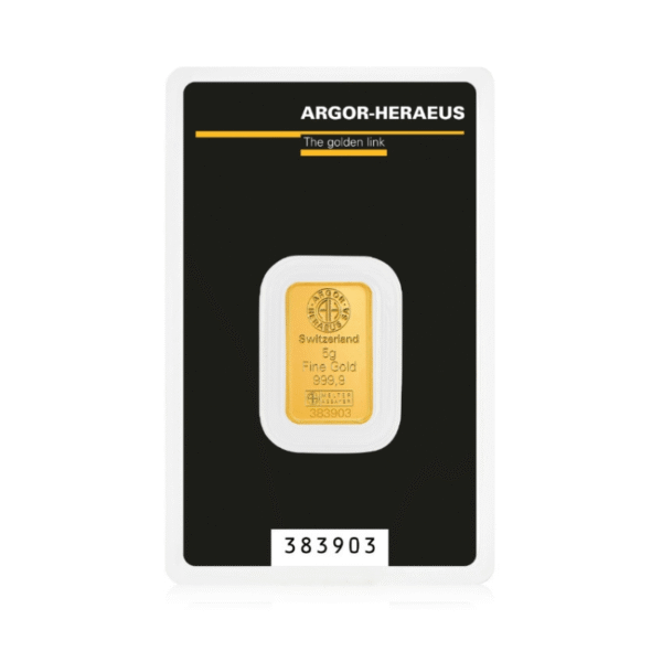 5g Argor-Heraeus 999.9 kuldplaat